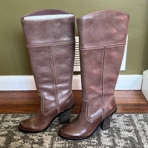 Lucky Brand Women’s Elena Knee-high Western Boots Taupe Brown Leather 7.5 M